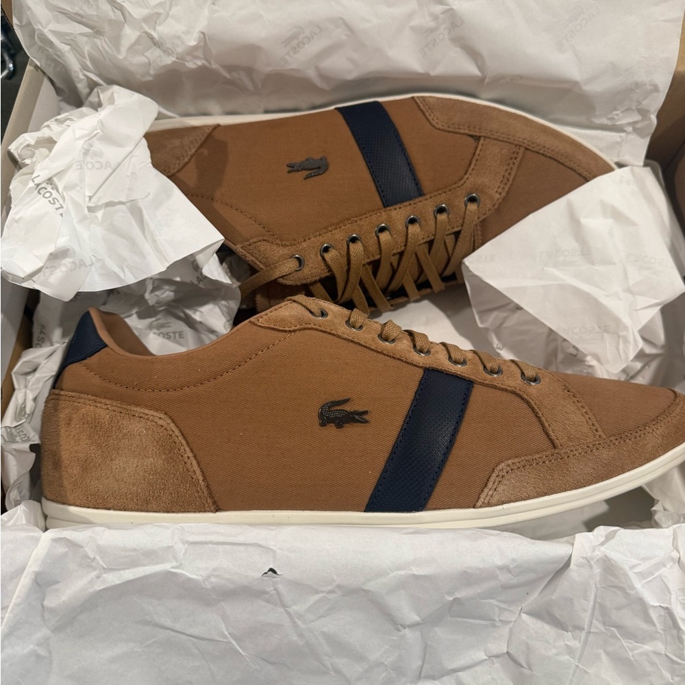 Lacoste Tan and Dark Blue Sneakers